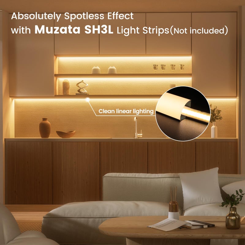 Muzata 10Pack 6.6FT/2M V Shape LED Channel Black Aluminum LED Strip Diffuser Channel with Milky White Cover Corner Lighting Easy Installation V1SW BW 2M - Image 4